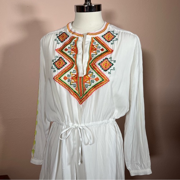 Shoshanna swim wear Bohemian embroidered Tie Waist mini Dress Cover up White 🎁 - Picture 2 of 16